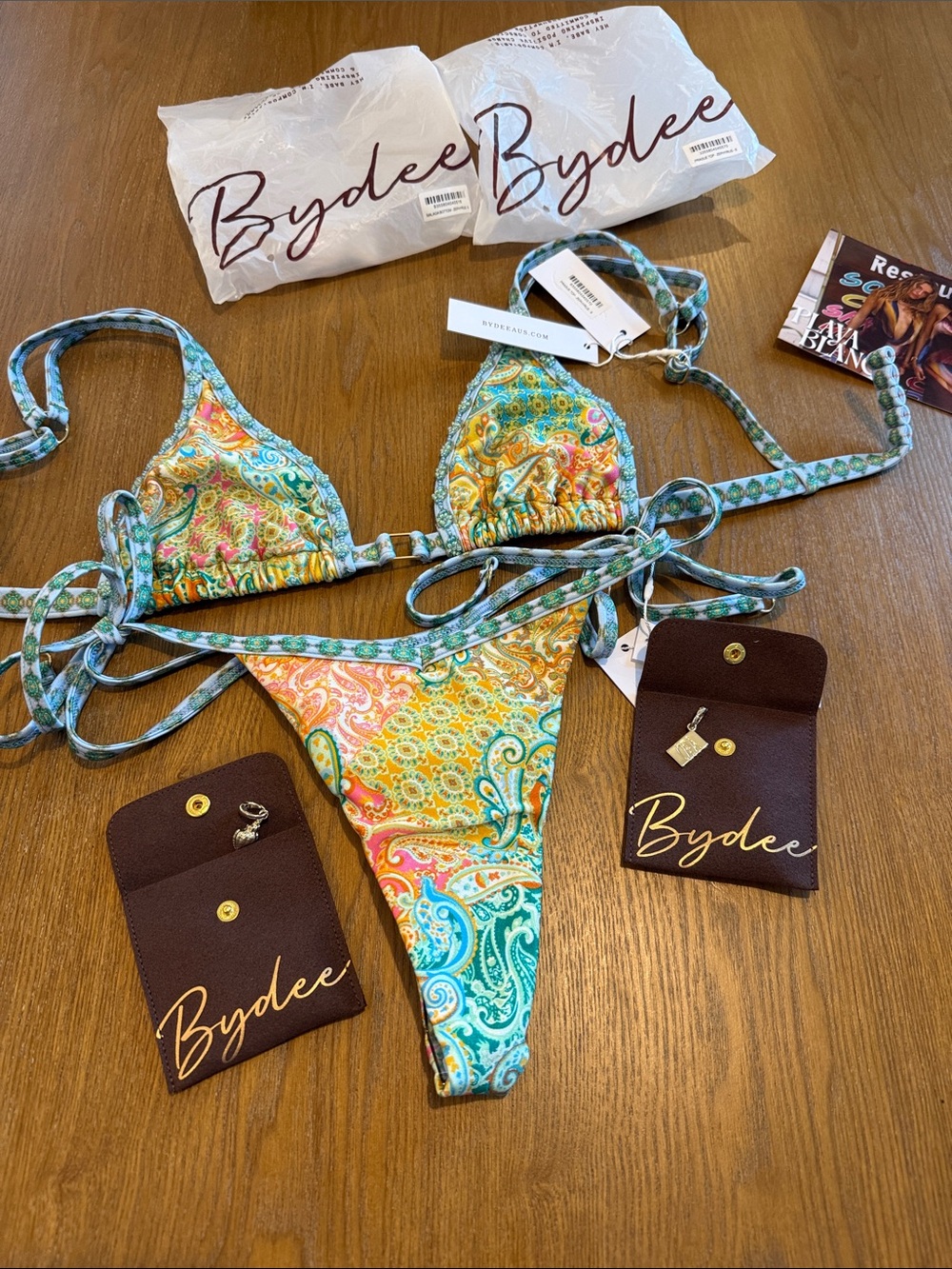 NWT SET - Bydee Paisley Zephyrus Print Triangle Top & Thong Bikini